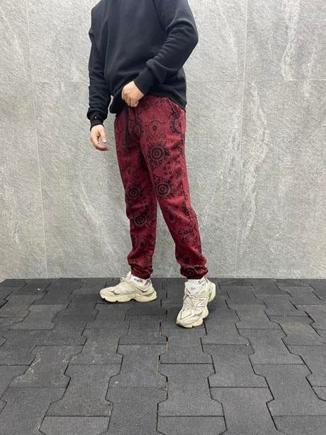 Beli Lastikli Aztek Desenli Pamuklu Kışlık Bordo Kaşe Pantolon