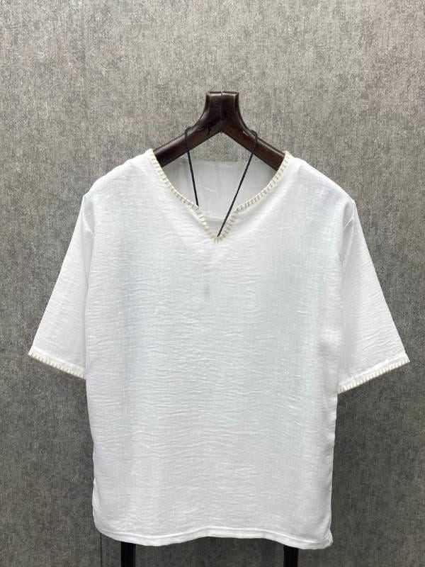Oversize Bohem Kroşatalı Beyaz Pamuk Keten Tshirt