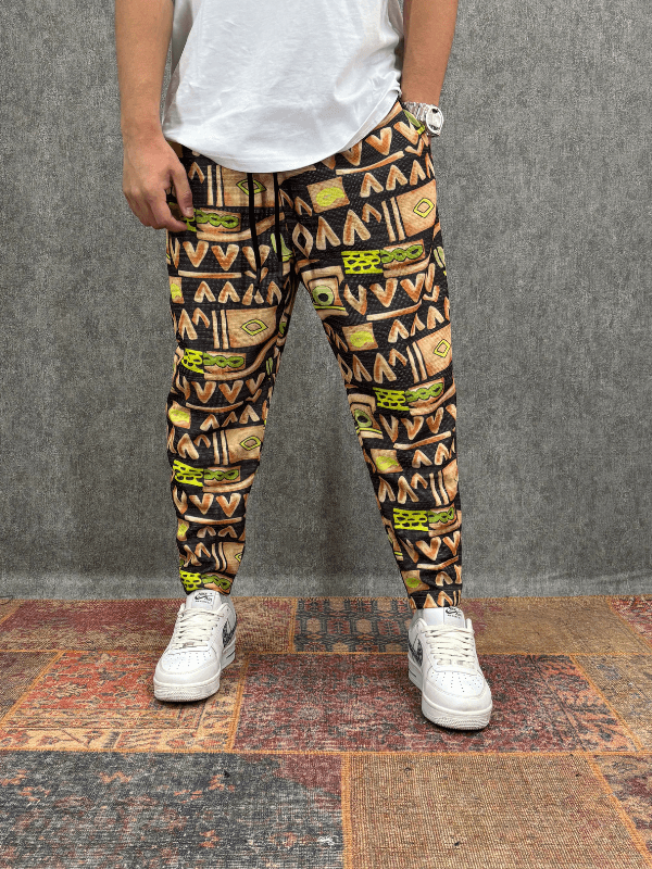 Beli Lastikli Desenli Baggy Pantolon