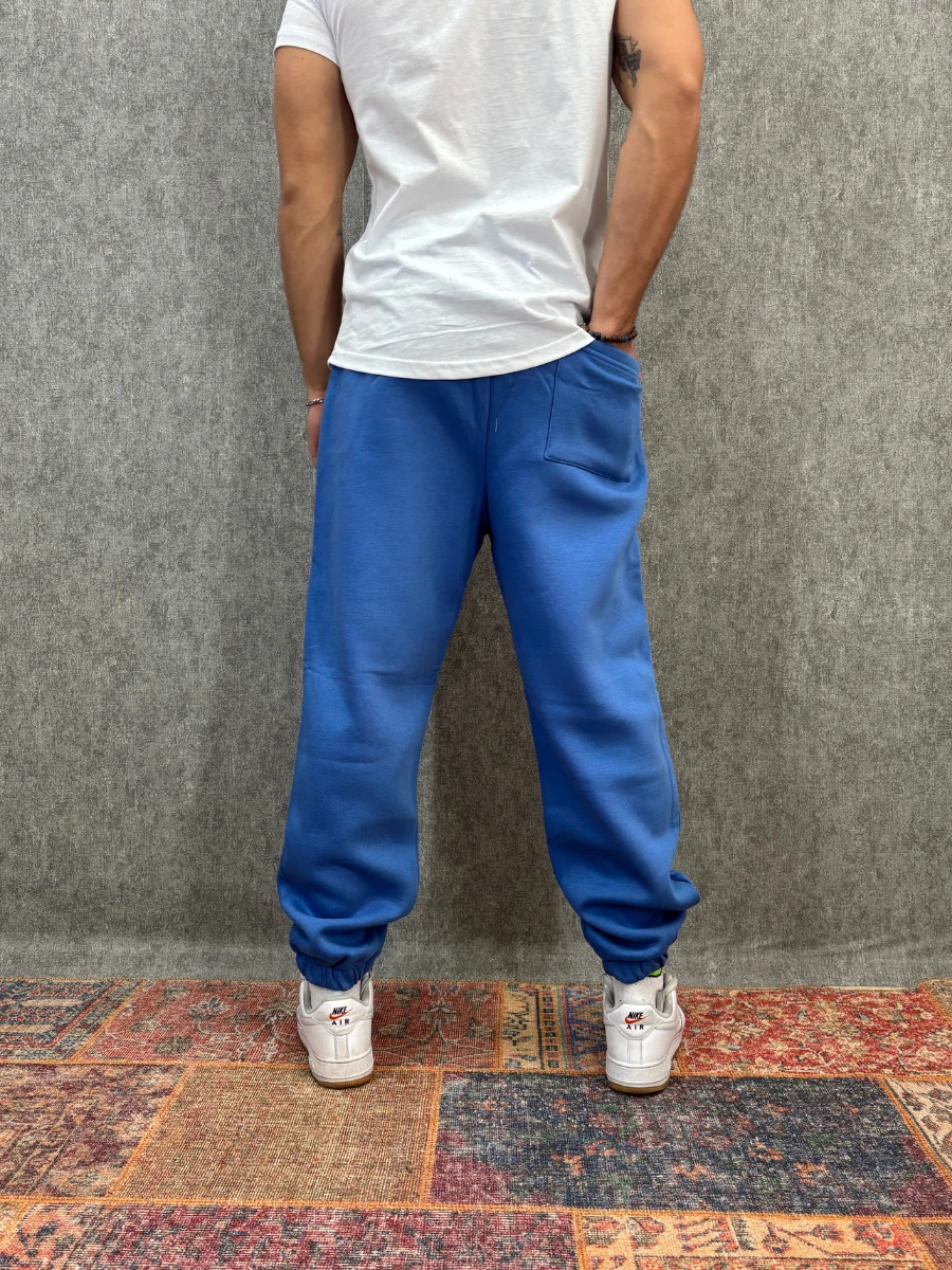 Beli Lastikli Üç İplik Mavi Jogger