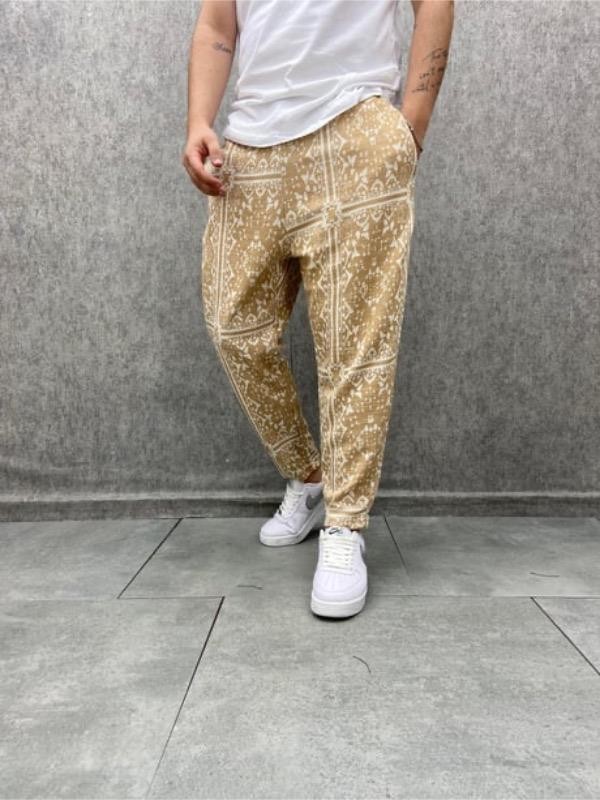 Beli Lastikli Aztek Desenli Bohem Baggy  Pantolon