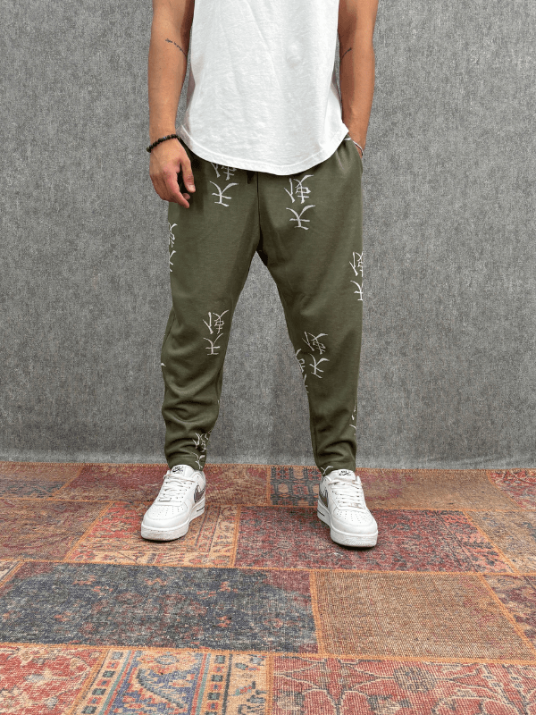 Beli Lastikli Chinese Desenli  Baggy Pantolon 