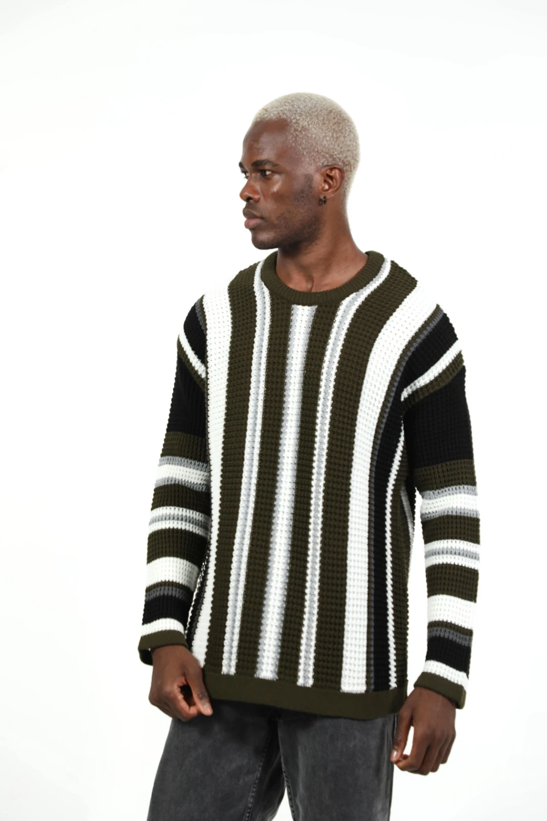 Oversize Long Çizgili Triko