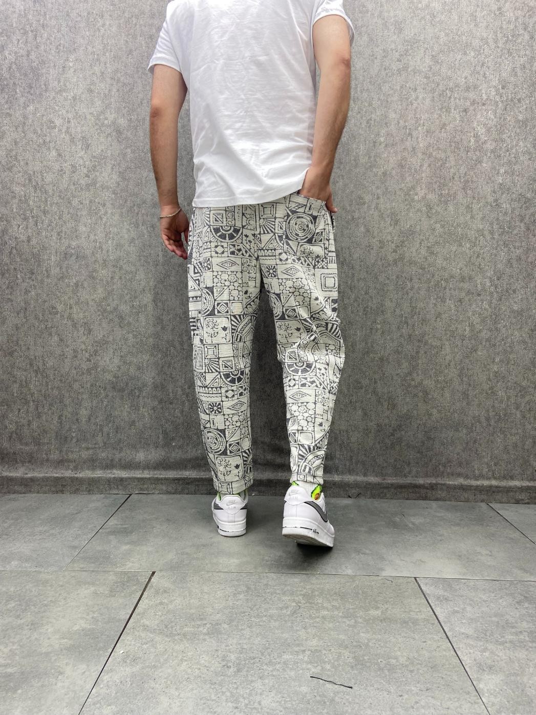 Beli Lastikli Aztek Desenli  Baggy Pantolon