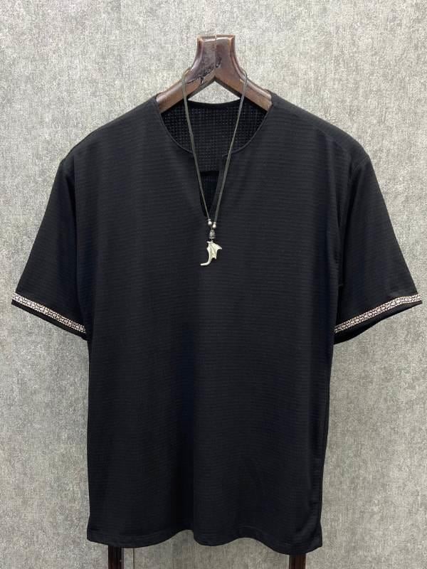 Oversize Bohem Pamuk Örme Siyah Tshirt