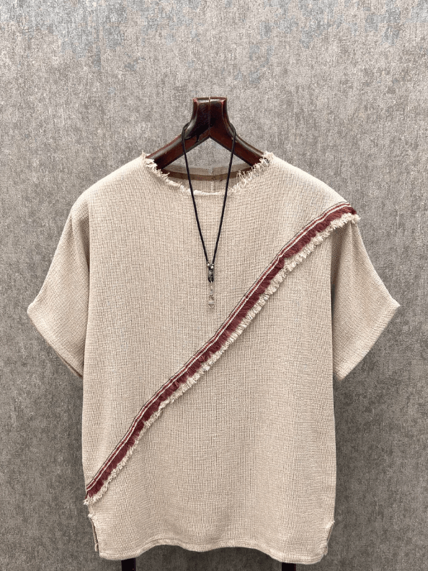 Oversize Pamuk Keten Bohem Bej Tshirt