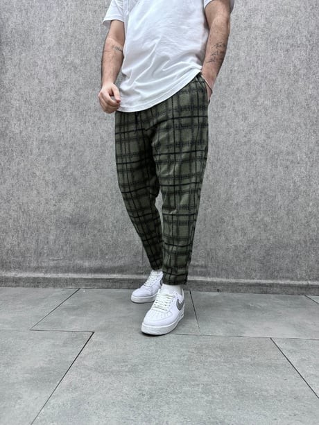 Beli Lastikli Ekoseli Baggy Pantolon