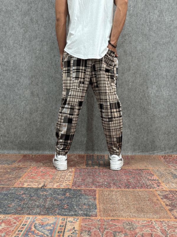  Beli Lastikli Ekoseli Baggy Pantolon