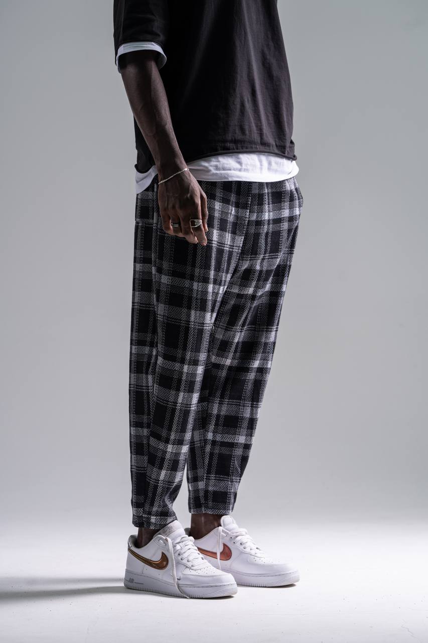 Beli Lastikli Ekoseli Baggy Pantolon