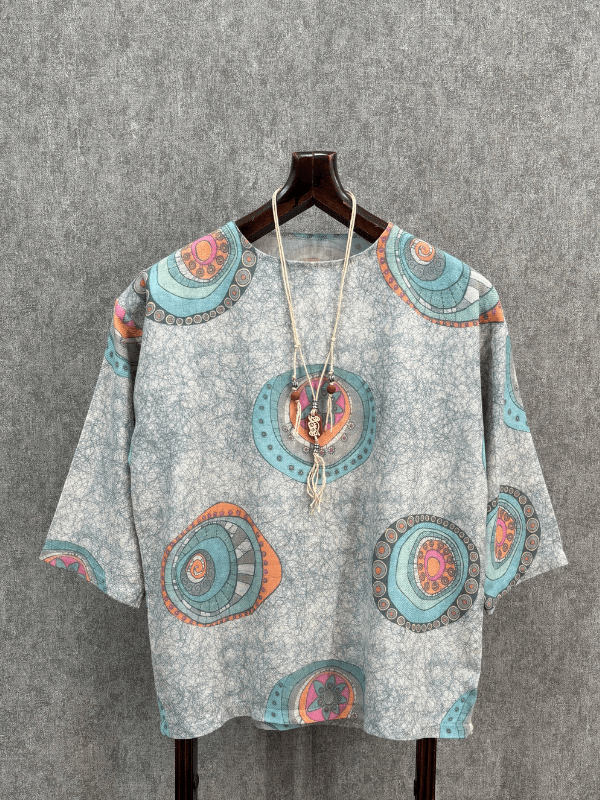 Oversize Fakir Kol Yıkamalı Bohem Pamuk Dokuma Tshirt