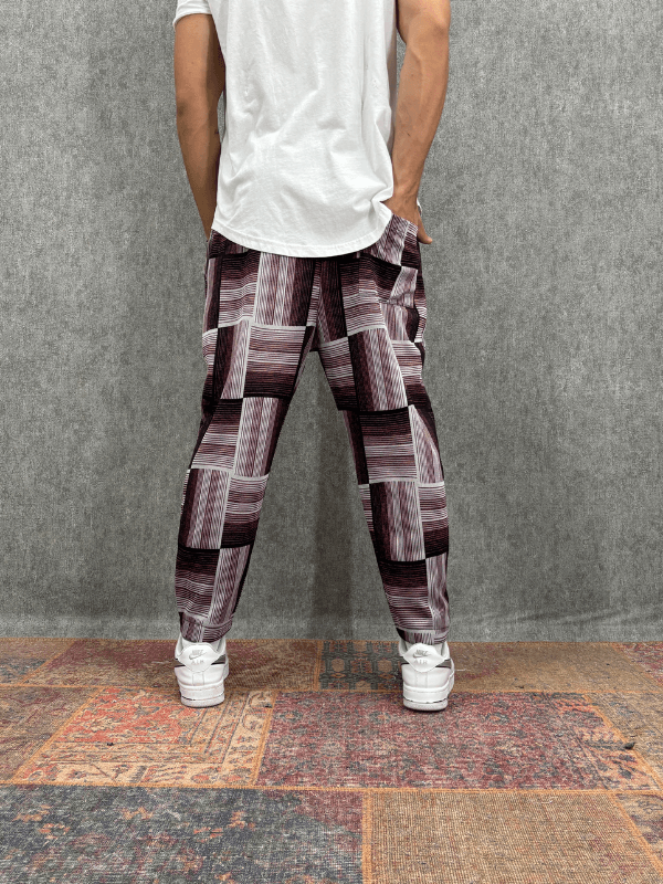 Beli Lastikli Bohem Ekoseli Baggy Pantolon