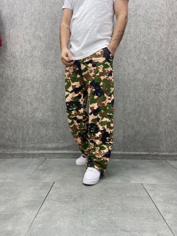 Beli Lastikli Stoperli Boru Paça Kamuflaj Desenli  Baggy Pantolon