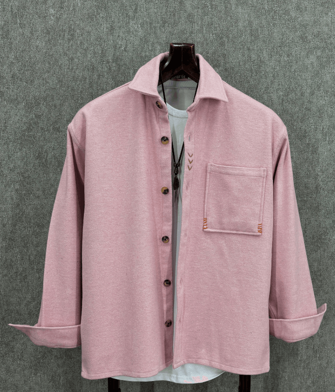 Oversize El İşi Detaylı Pamuk Kaşe Pembe Gömlek