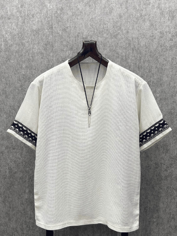 Oversize Bohem Yıkamalı Pamuk Keten Beyaz Tshirt