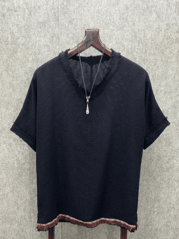 Oversize Pamuk Keten Bohem Siyah Tshirt