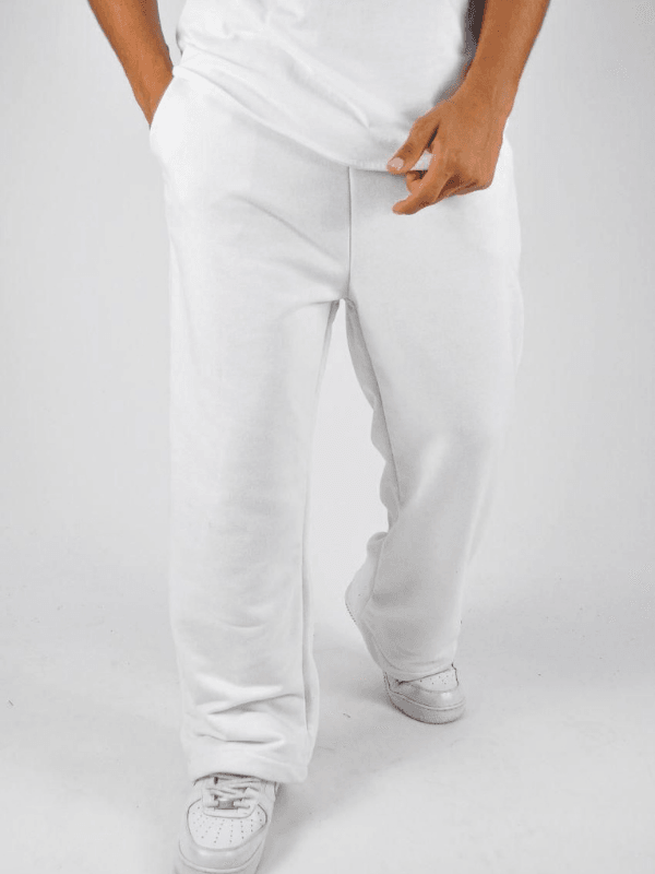 Beli Lastikli Paça Stoperli Beyaz  Pamuklu Baggy Pantolon