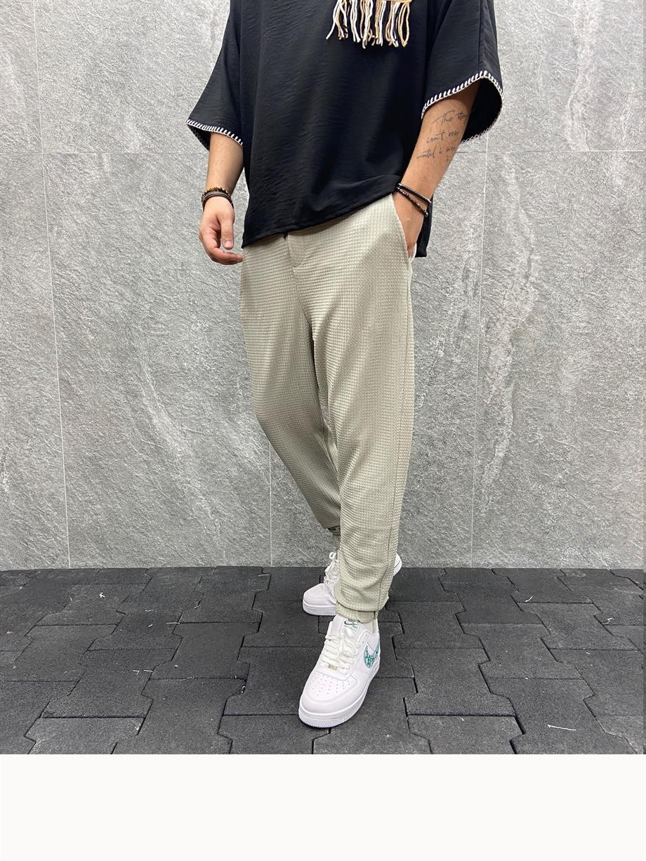 Bürümcük Kumaş Beli Lastikli Gri Jogger