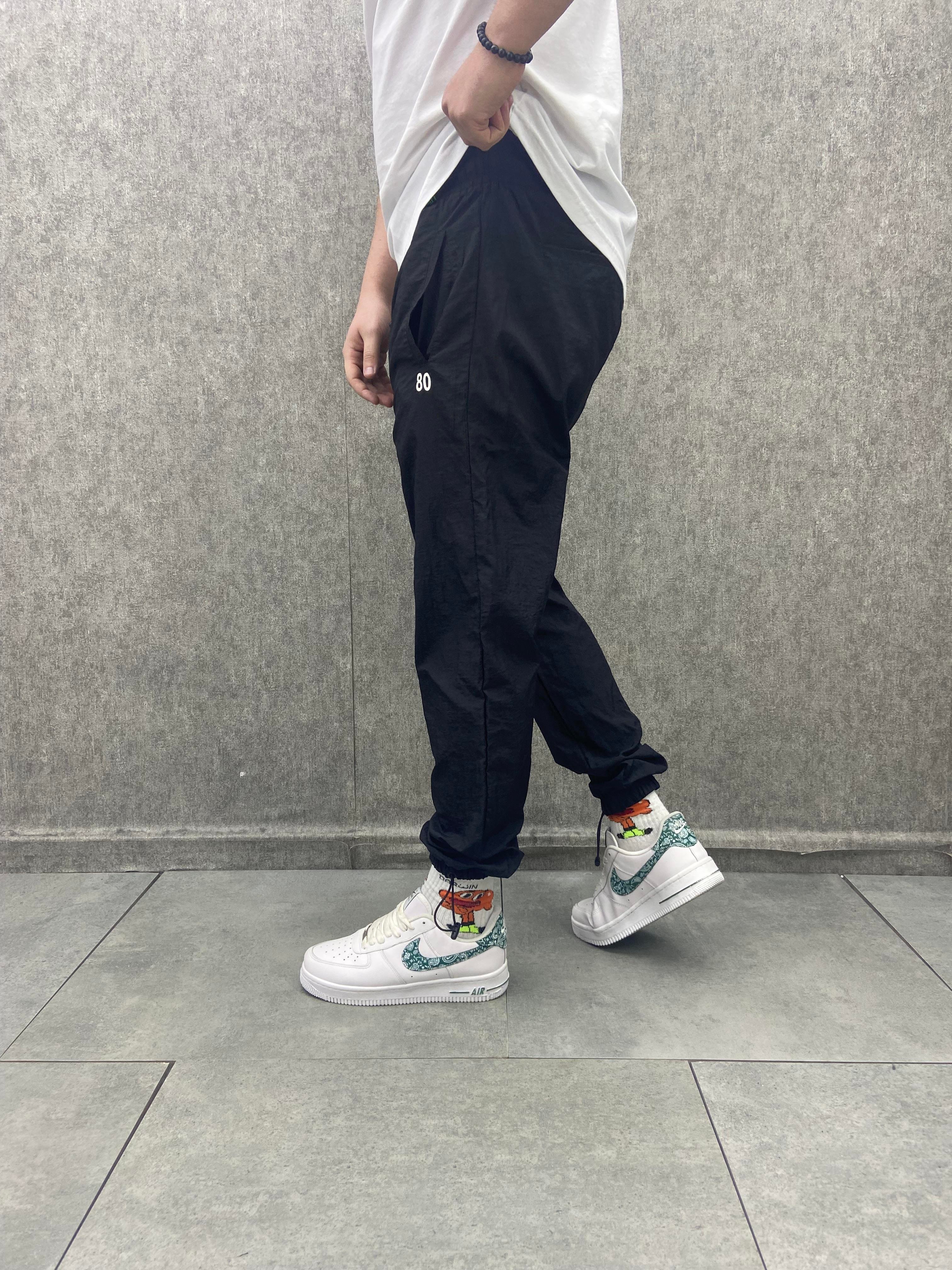 Paraşüt Kumaş Beli Lastikli Siyah Jogger