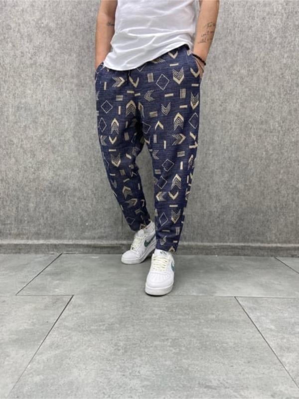 Beli Lastikli Bohem Baggy Desenli Pantolon