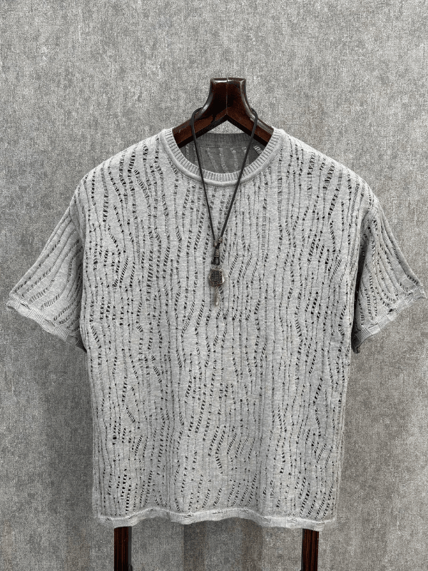 Oversize Delikli Gri Triko