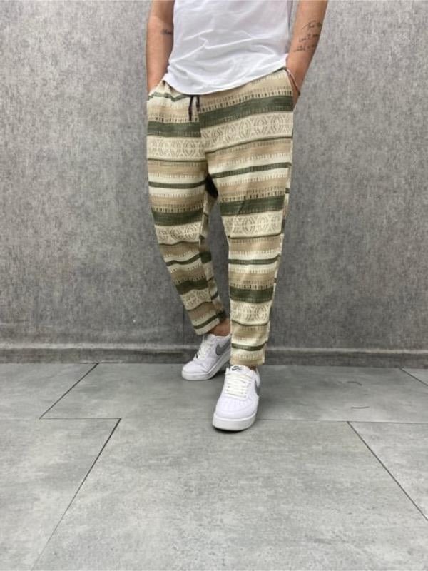 Beli Lastikli Aztek Desenli Bohem Baggy Pantolon