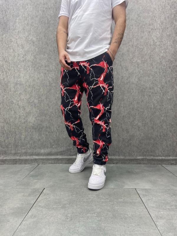 Bel ve Paça Lastikli Desenli Pantolon