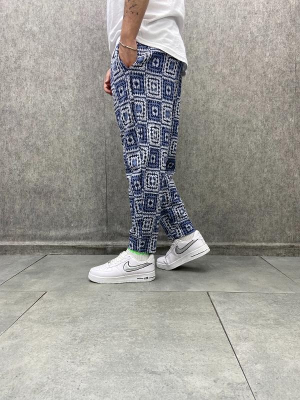 Beli Lastikli Düz Paça Desenli Baggy Pantolon