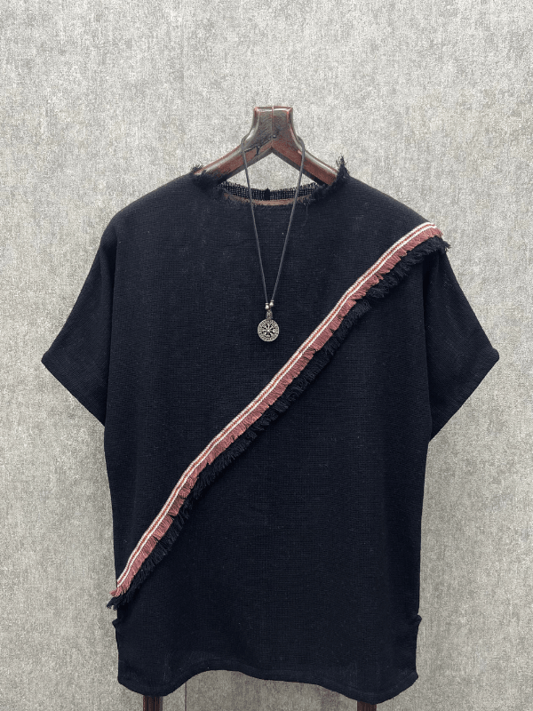 Oversize Pamuk Keten Bohem Siyah Tshirt