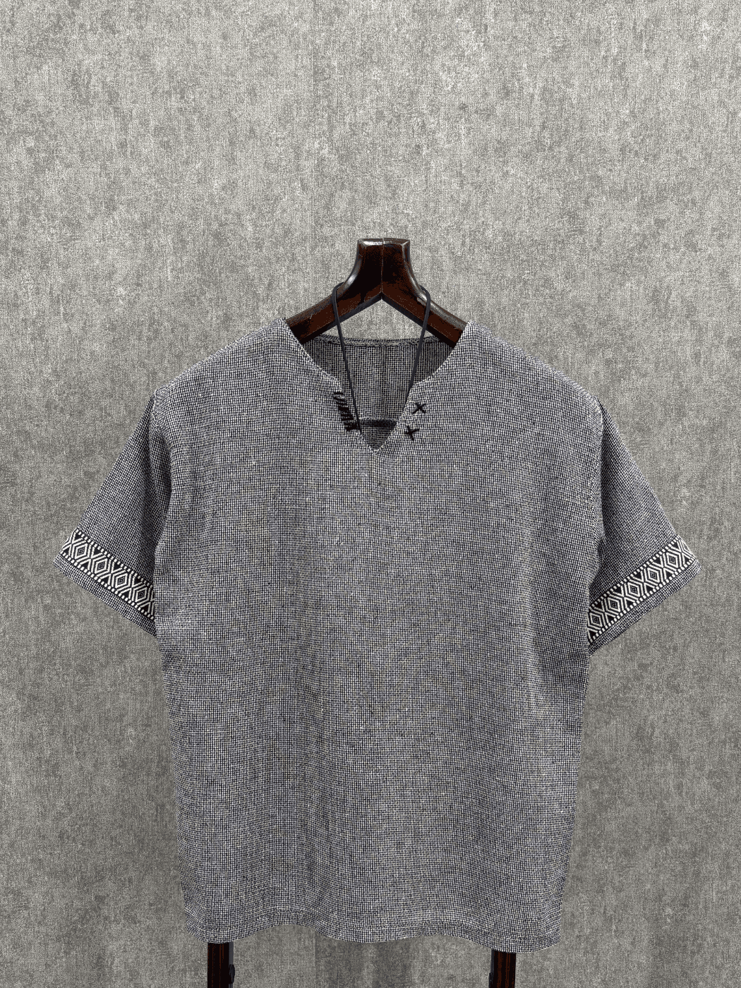Oversize El İşi Detaylı Pamuk Keten Füme Tshirt