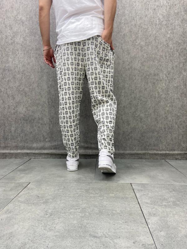 Beli Lastikli Düz Paça Desenli Baggy Pantolon