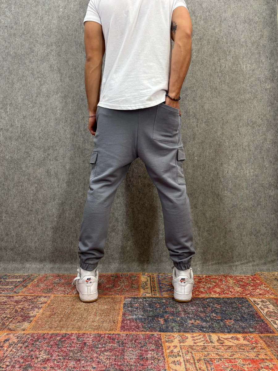 Beli Lastikli Kargo Cepli Gri Jogger