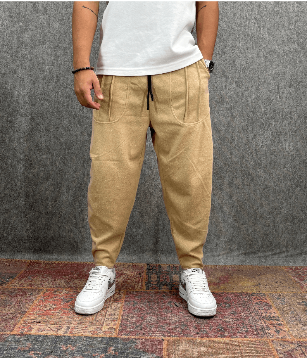 Beli Lastikli Kaşe Cep Nervür Detaylı Toprak Baggy Pantolon 