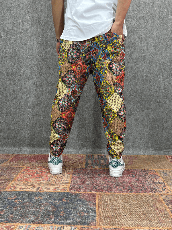 Beli Lastikli Desenli Baggy Pantolon
