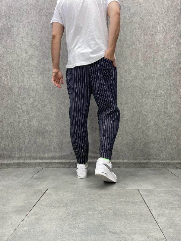Beli Lastikli Düz Paça Çizgili  Baggy Pantolon