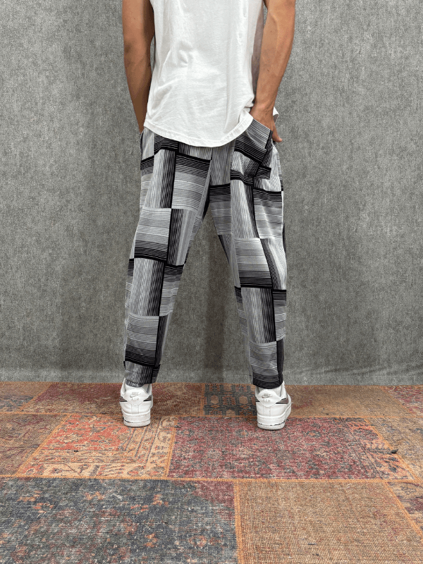 Beli Lastikli Bohem Ekoseli Baggy Pantolon