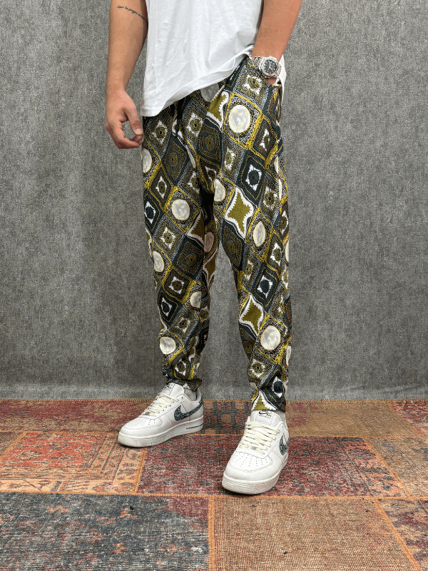 Beli Lastikli Desenli Baggy Pantolon