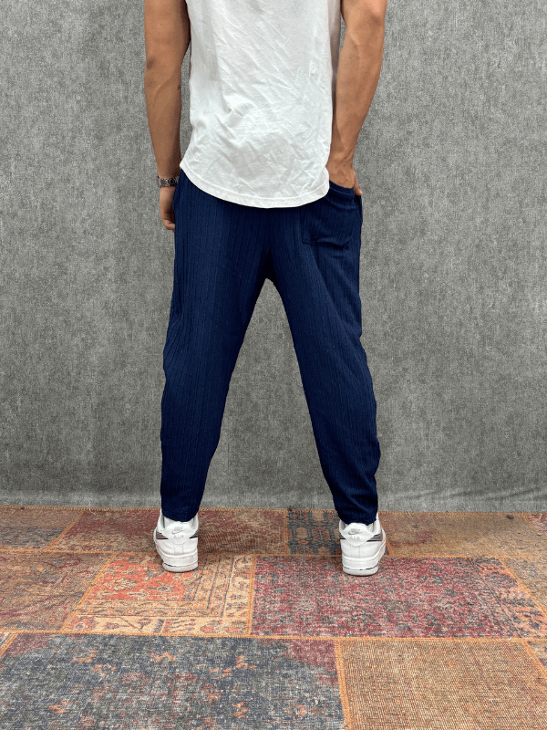 Beli Lastikli Bürümcük Kumaş Lacivert Baggy Pantolon