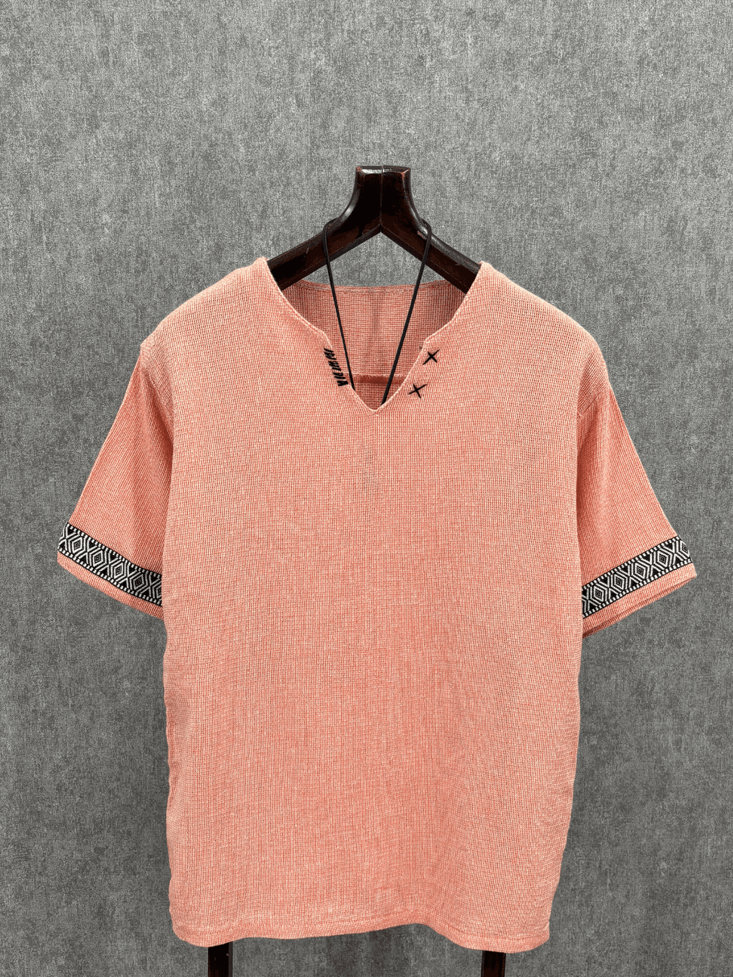 Oversize El İşi Detaylı Pamuk Keten Somon  Tshirt