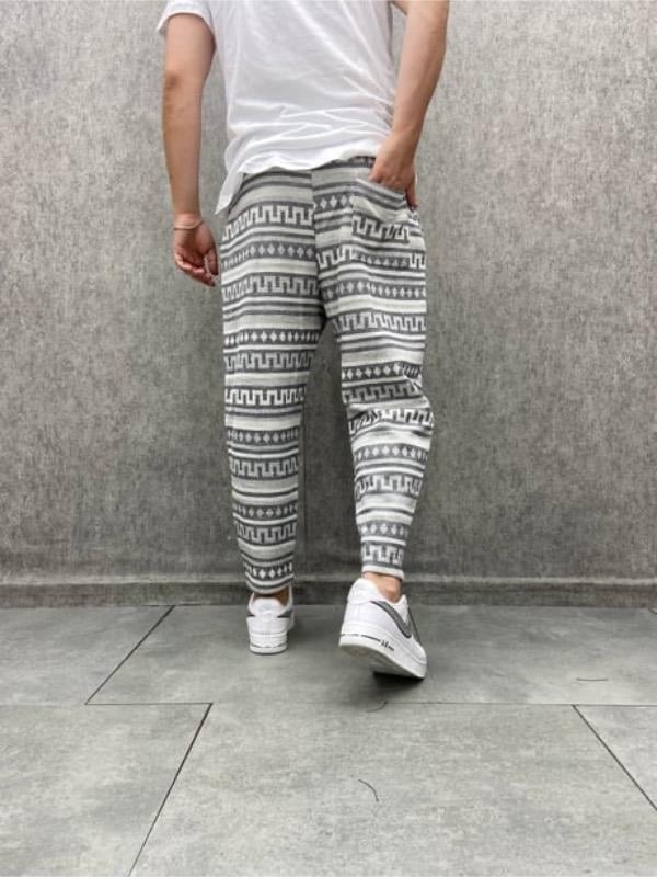 Beli Lastikli Aztek Desenli Bohem Baggy Pantolon