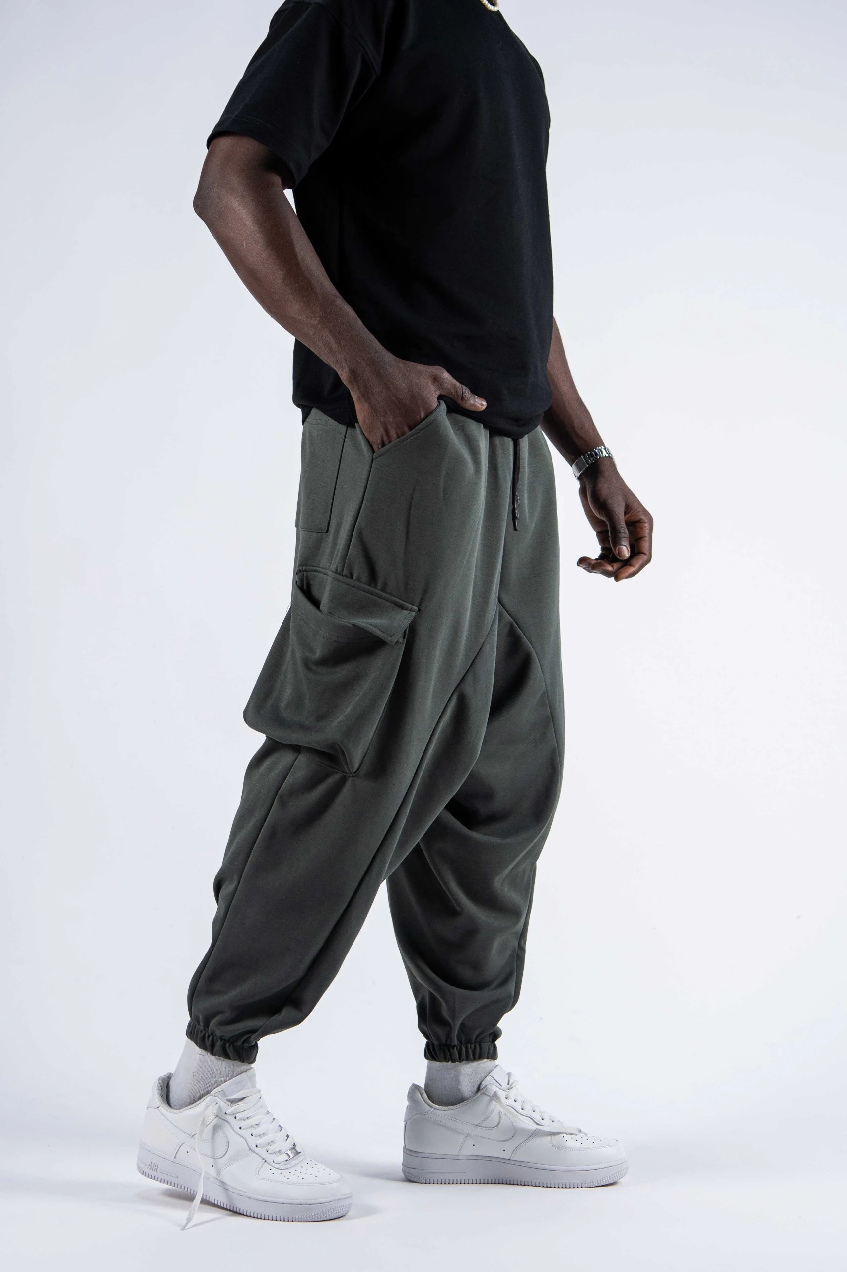 Beli Lastikli Kargo Cepli Haki Şalvar