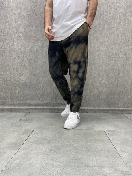 Beli Lastikli Yağ Yıkamalı Desenli  Baggy Pantolon