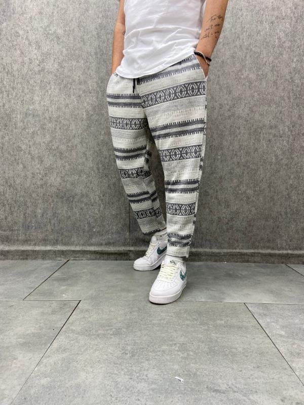 Beli Lastikli Aztek Desenli Bohem Baggy  Pantolon