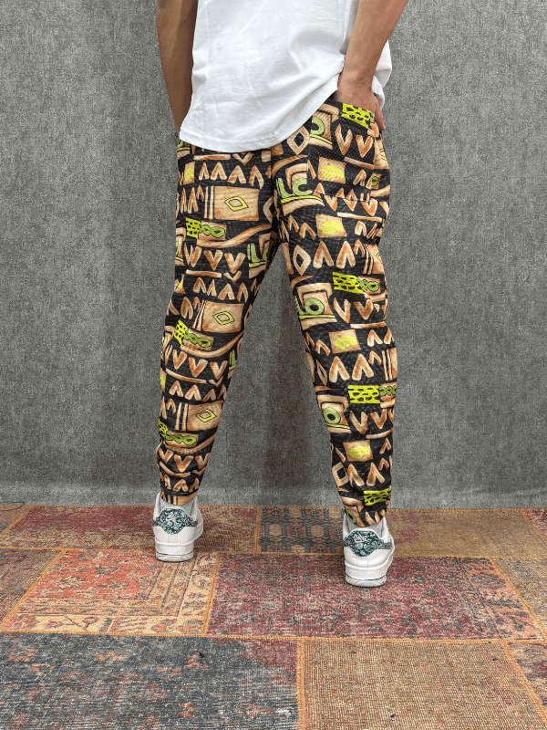 Beli Lastikli Desenli Baggy Pantolon