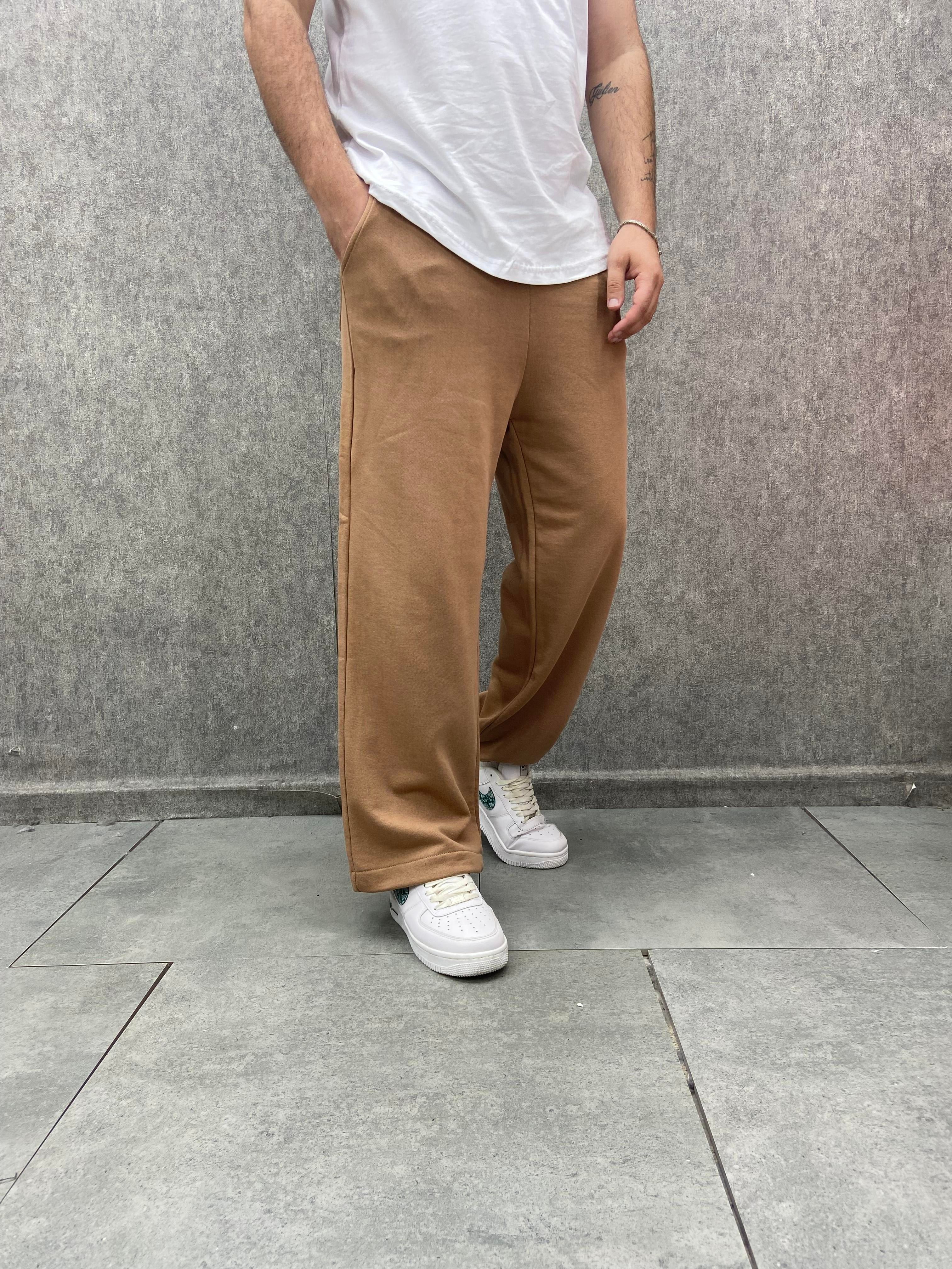 Beli Lastikli Paça Stoperli  Pamuklu Toprak Baggy Pantolon