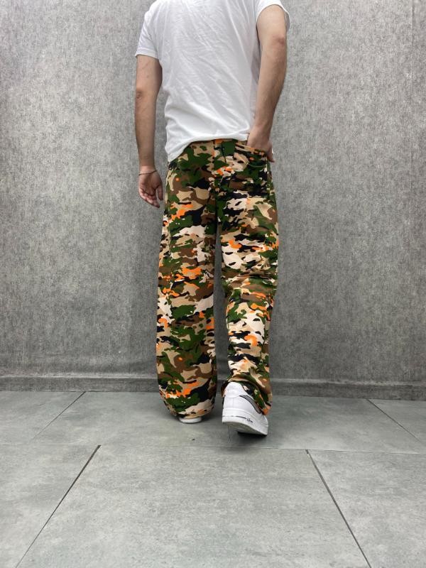 Beli Lastikli Stoperli Boru Paça Kamuflaj Desenli  Baggy Pantolon