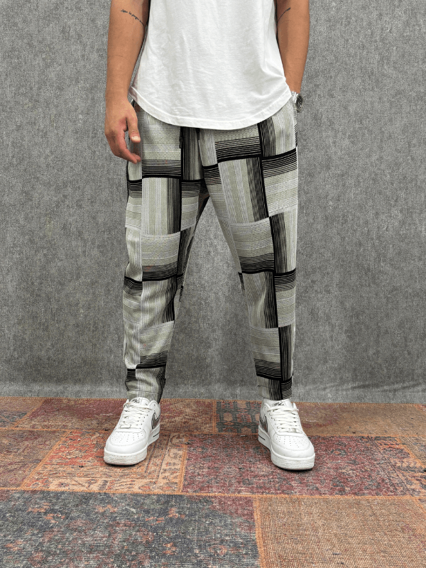Beli Lastikli Bohem Ekoseli Baggy Pantolon