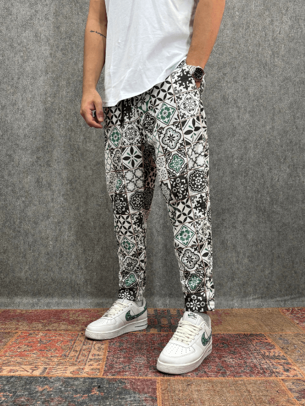 Beli Lastikli Desenli Baggy Pantolon