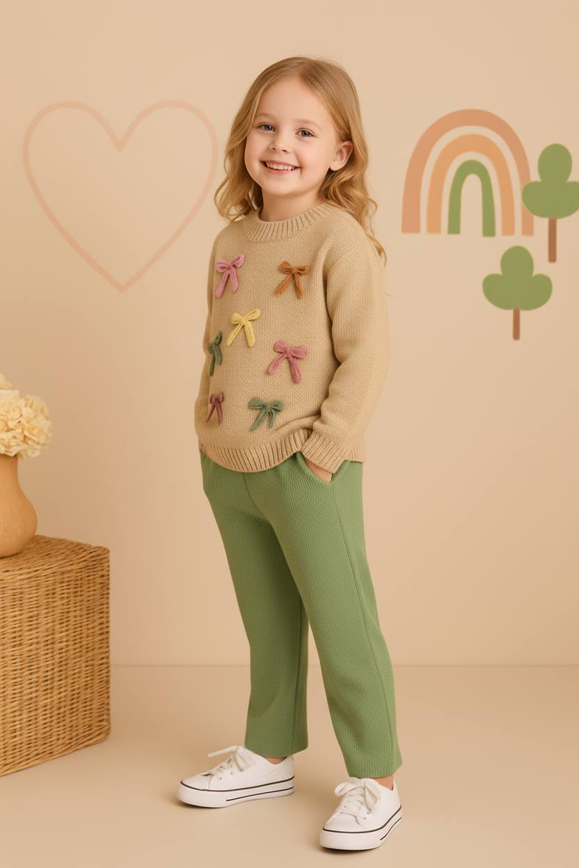 Renkli Fiyonklu Neşeli Triko Takım🌈🎀 