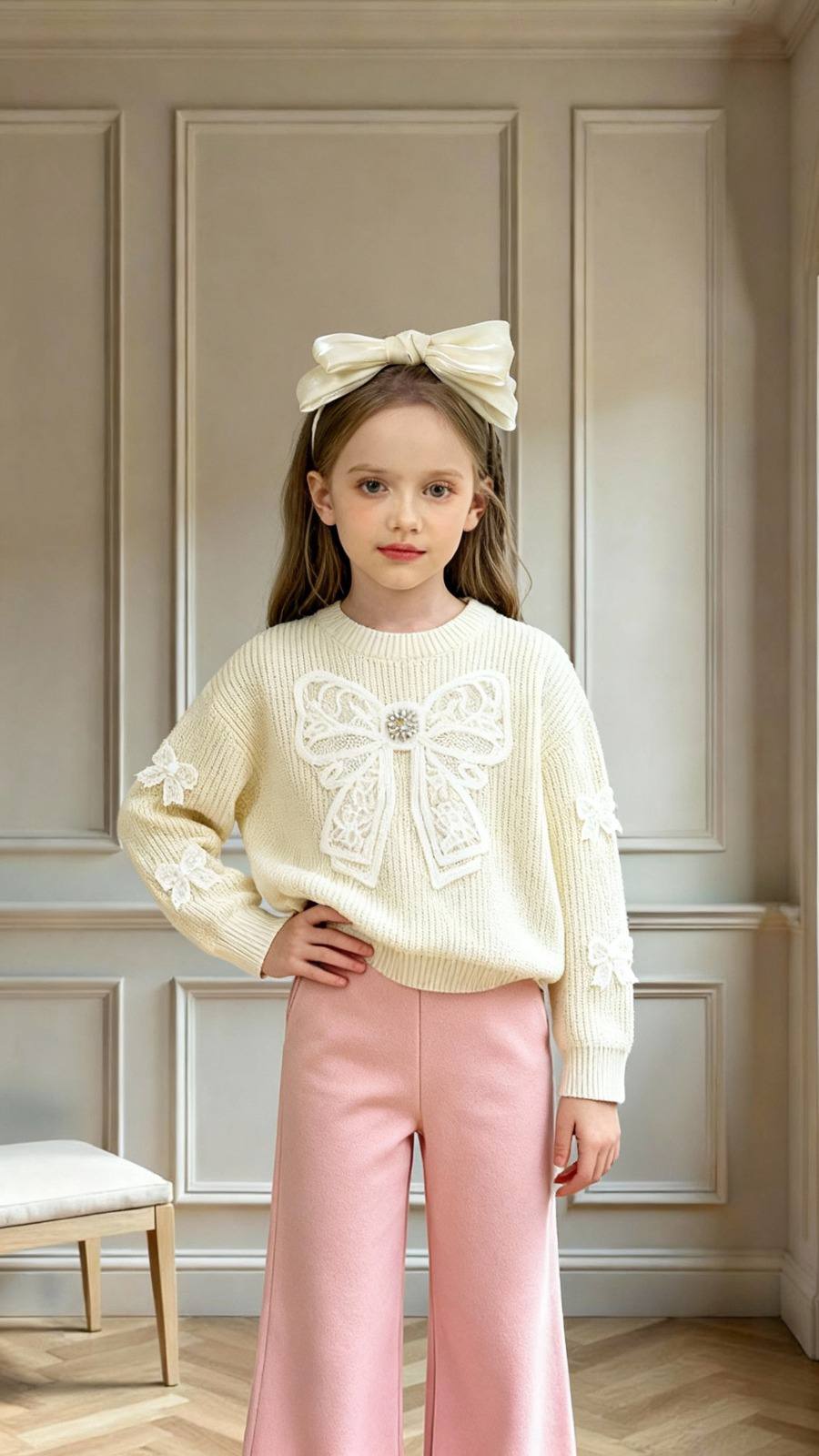 Kurdele detaylı şık ve sevimli triko takım 🎀 