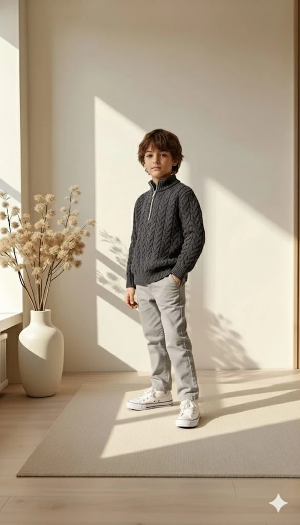 Yarım Fermuarlı Triko Üst & Kanvas Pantolon🧥🤍